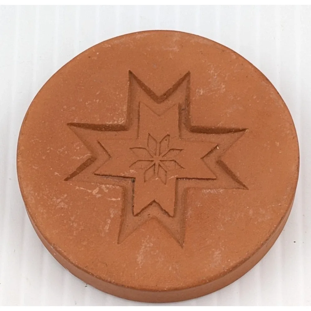 4 Vintage Rycraft Round Terra Cotta Cookie Mold Stamp Bunny Quilt Snowflake LOT